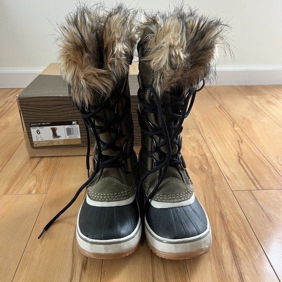 Sorel Boots Joan Of Arctic Green Nori Suede Waterproof Faux Fur Tall Snow Size 6 - Picture 12 of 15